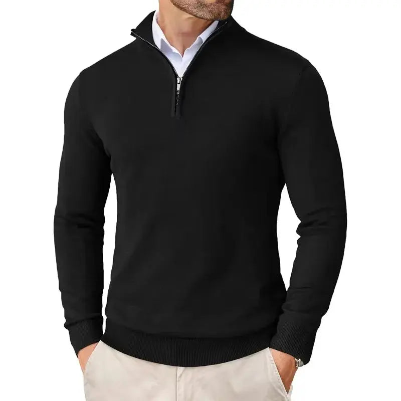 Antonio - Men's Quarter-Zip Knit Sweater with Mock Collar