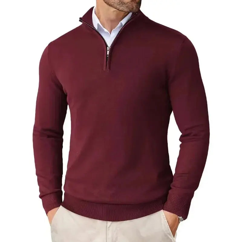 Antonio - Men's Quarter-Zip Knit Sweater with Mock Collar