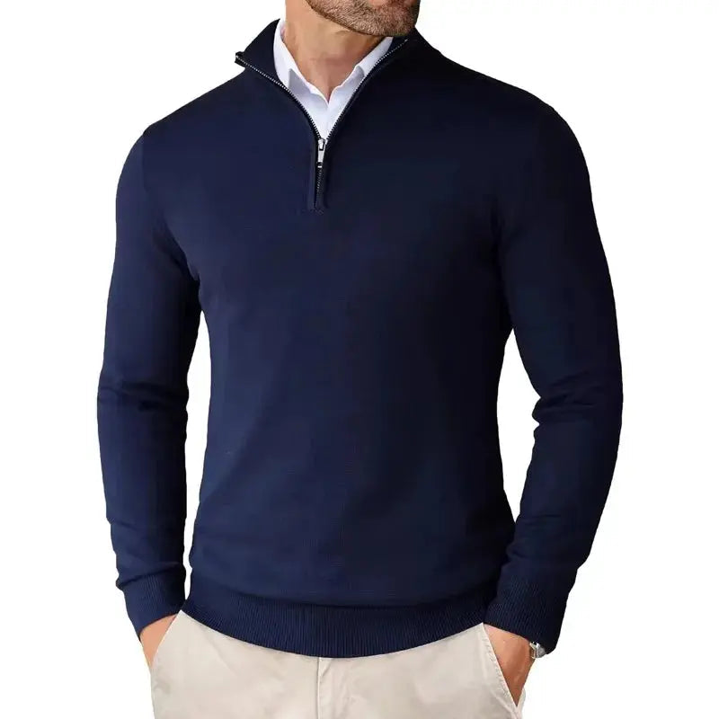 Antonio - Men's Quarter-Zip Knit Sweater with Mock Collar