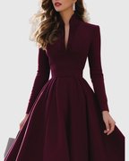 Arlette - Women's V-Neck Fit-and-Flare Midi Dress 