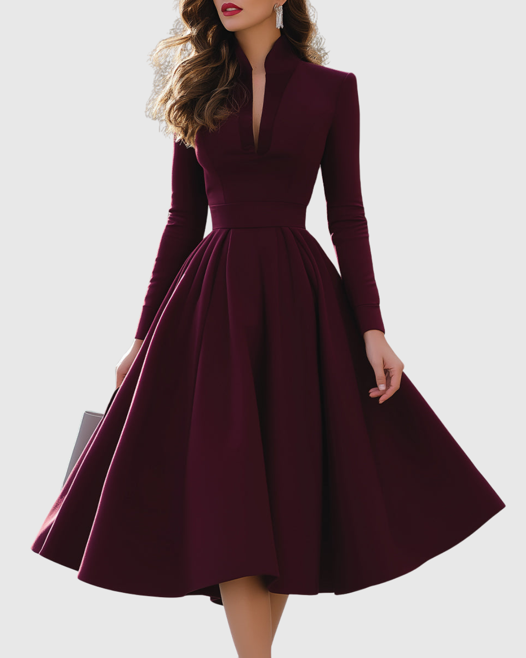 Arlette - Women's V-Neck Fit-and-Flare Midi Dress 