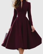 Arlette - Women's V-Neck Fit-and-Flare Midi Dress 