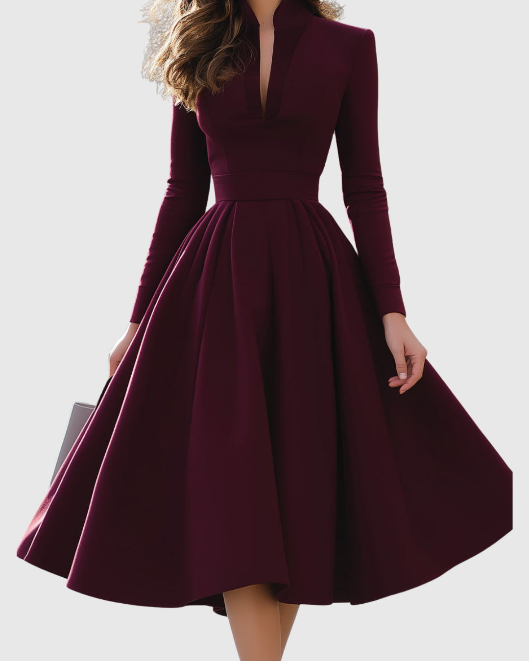Arlette - Women's V-Neck Fit-and-Flare Midi Dress 