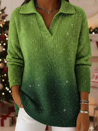 Arya - Women's Collared Ribbed Sweater with Sequin Sparkle