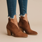 Ashanty - Women's Deep V-Cut Suede Ankle Boots