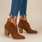 Ashanty - Women's Deep V-Cut Suede Ankle Boots