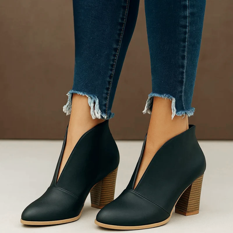 Ashanty - Women's Deep V-Cut Suede Ankle Boots