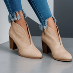 Ashanty - Women's Deep V-Cut Suede Ankle Boots