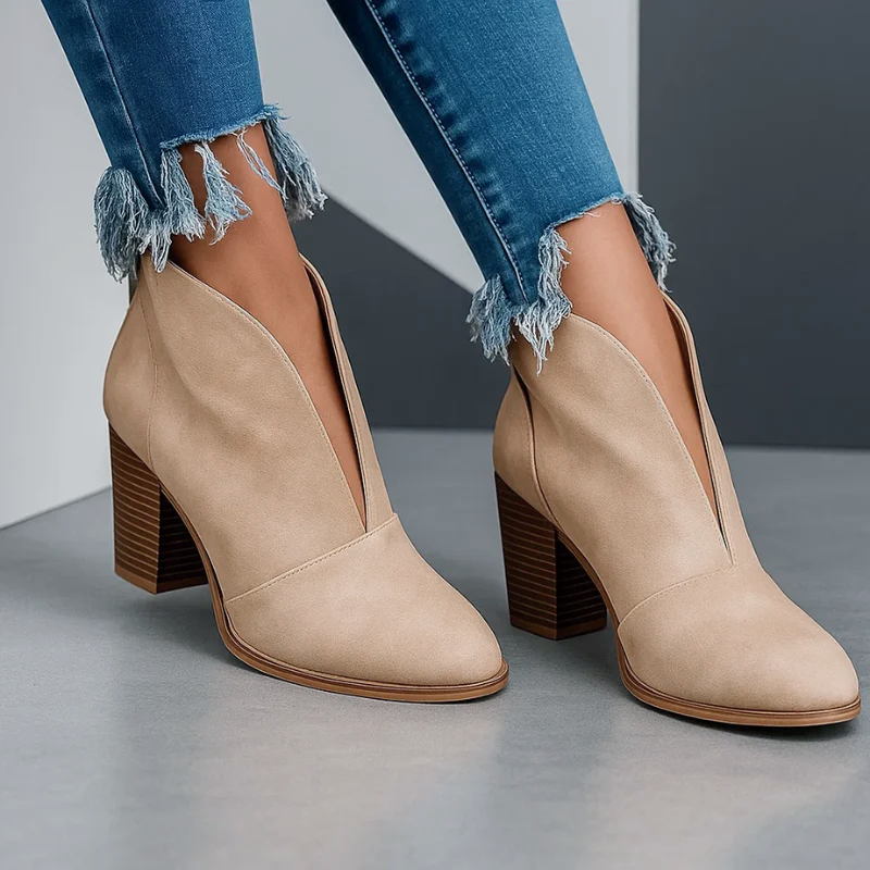 Ashanty - Women's Deep V-Cut Suede Ankle Boots