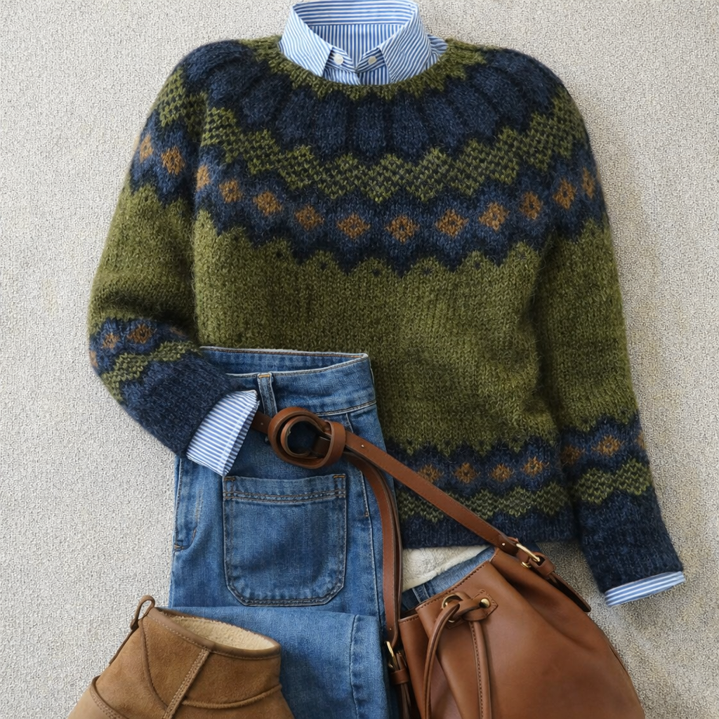 Athena - Women's Nordic Pattern Knit Sweater