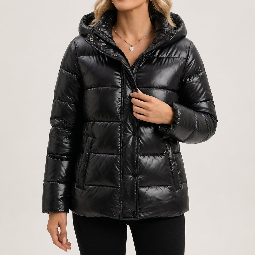 Aurelia - Women's Quilted Channel Puffer Jacket with Glossy Finish