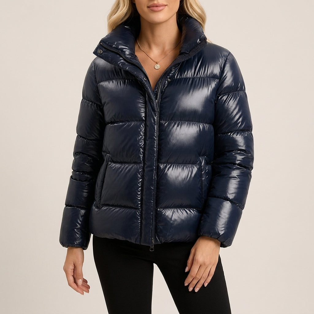 Aurelia - Women's Quilted Channel Puffer Jacket with Glossy Finish