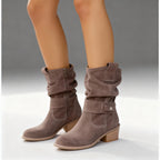 Ava - Women's Suede Slouch Bootie with Buckle Detail