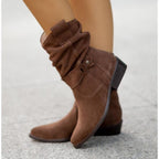 Ava - Women's Suede Slouch Bootie with Buckle Detail