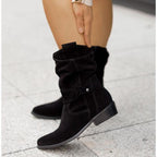 Ava - Women's Suede Slouch Bootie with Buckle Detail