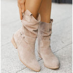Ava - Women's Suede Slouch Bootie with Buckle Detail