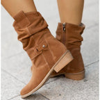 Ava - Women's Suede Slouch Bootie with Buckle Detail