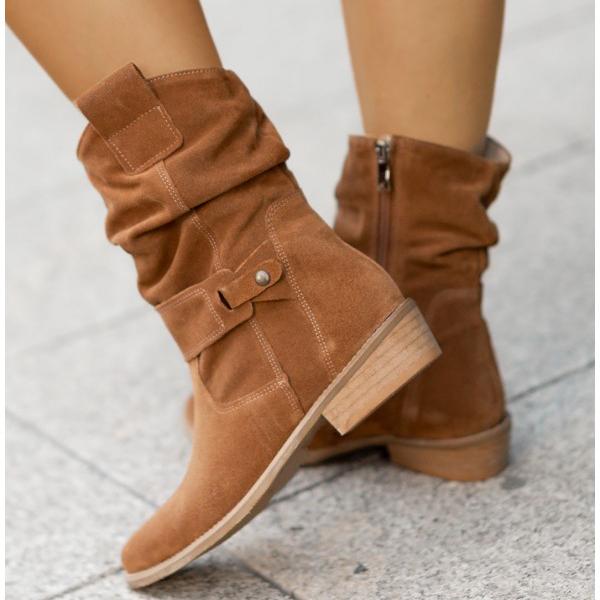 Ava - Women's Suede Slouch Bootie with Buckle Detail