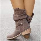 Ava - Women's Suede Slouch Bootie with Buckle Detail