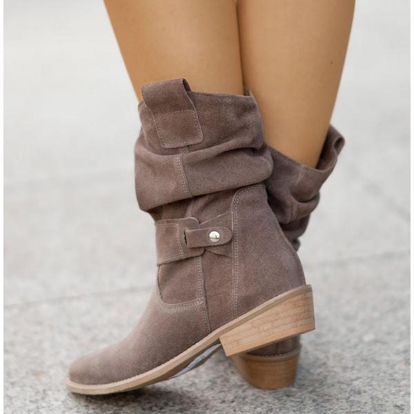 Ava - Women's Suede Slouch Bootie with Buckle Detail