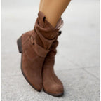 Ava - Women's Suede Slouch Bootie with Buckle Detail