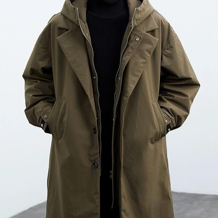 Barnaby - Men's Button-Front Hooded Trench Coat