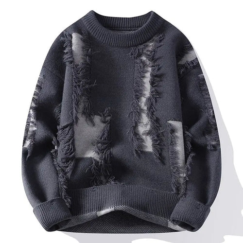 Bentley - Men's Distressed Crew Sweater with Frayed Panel Detail