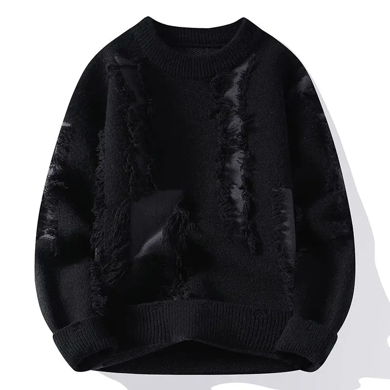 Bentley - Men's Distressed Crew Sweater with Frayed Panel Detail