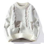 Bentley - Men's Distressed Crew Sweater with Frayed Panel Detail