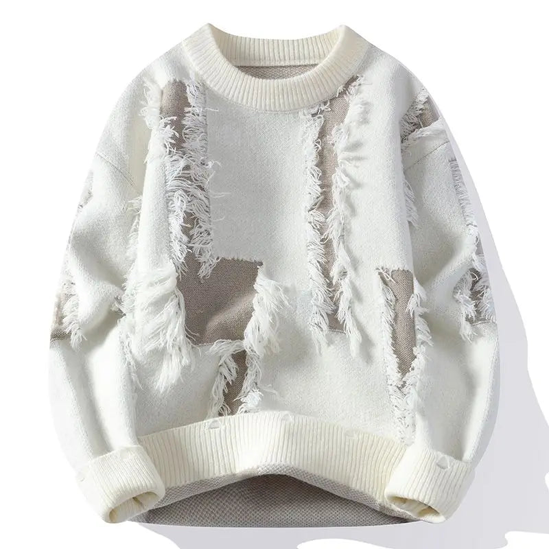Bentley - Men's Distressed Crew Sweater with Frayed Panel Detail