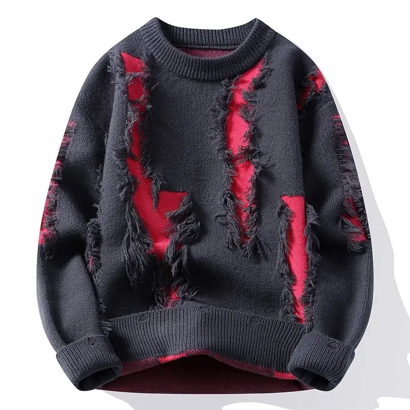 Bentley - Men's Distressed Crew Sweater with Frayed Panel Detail
