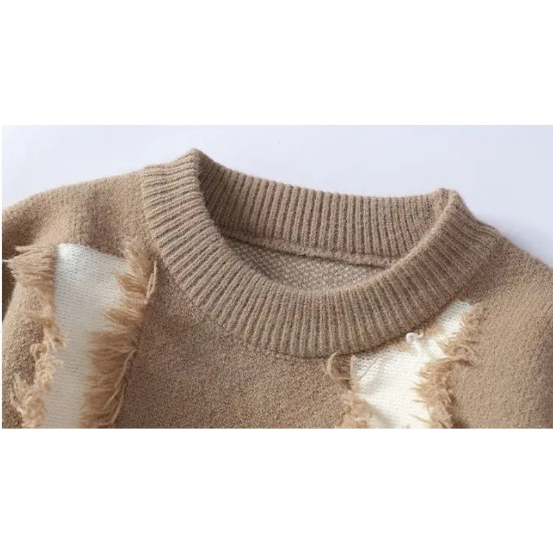 Bentley - Men's Distressed Crew Sweater with Frayed Panel Detail