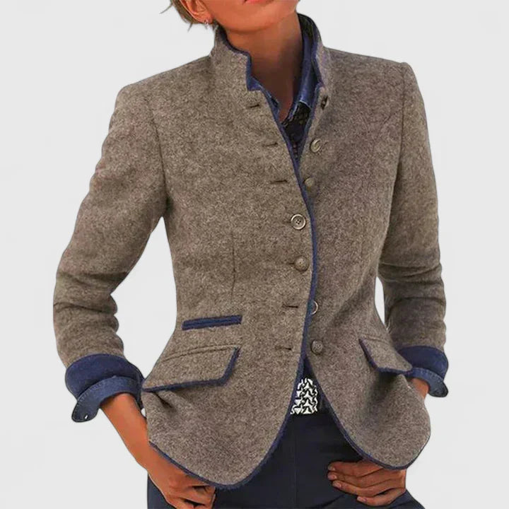 Berenice - Women's Contrast Trim Long Sleeve Fitted Blazer 1