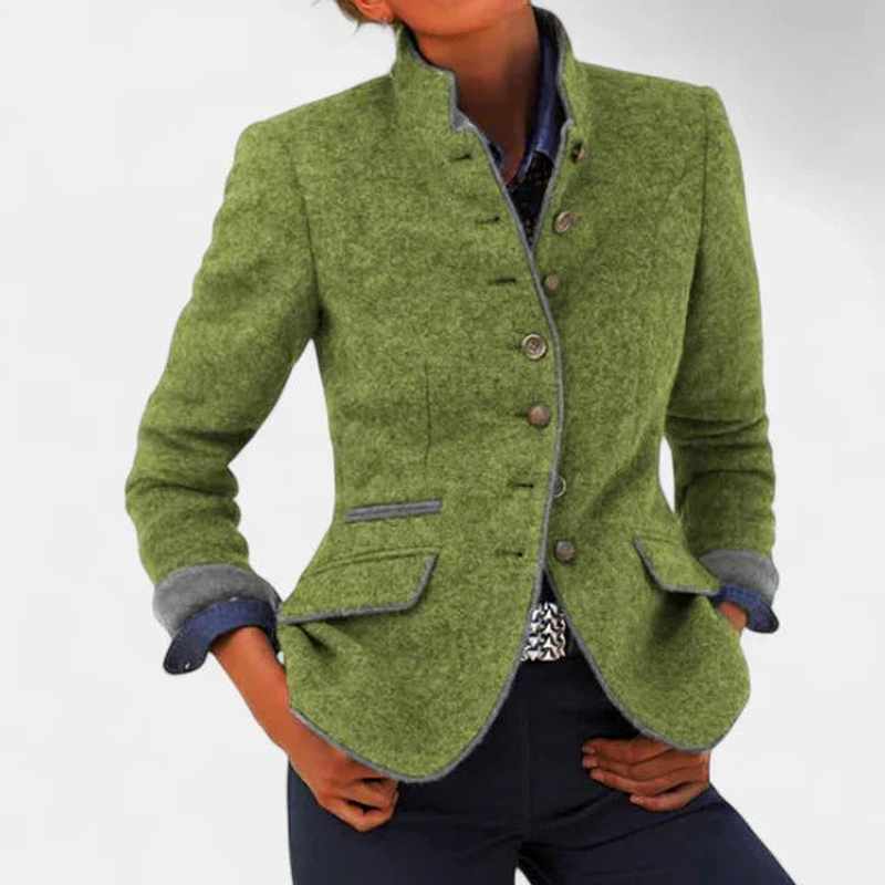 Berenice - Women's Contrast Trim Long Sleeve Fitted Blazer 3