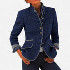 Berenice - Women's Contrast Trim Long Sleeve Fitted Blazer 4
