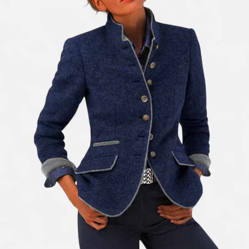 Berenice - Women's Contrast Trim Long Sleeve Fitted Blazer 4