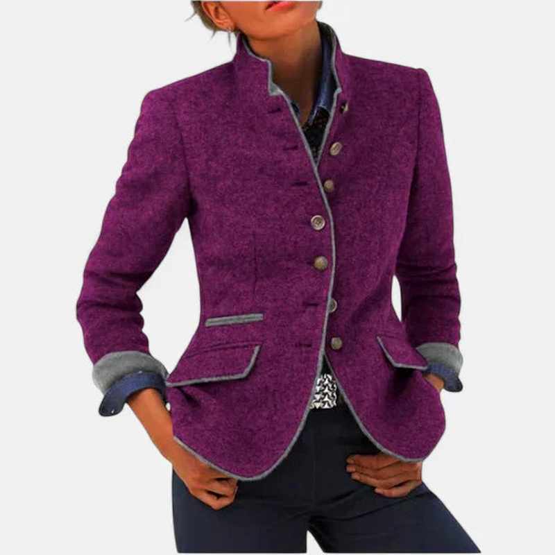 Berenice - Women's Contrast Trim Long Sleeve Fitted Blazer 5