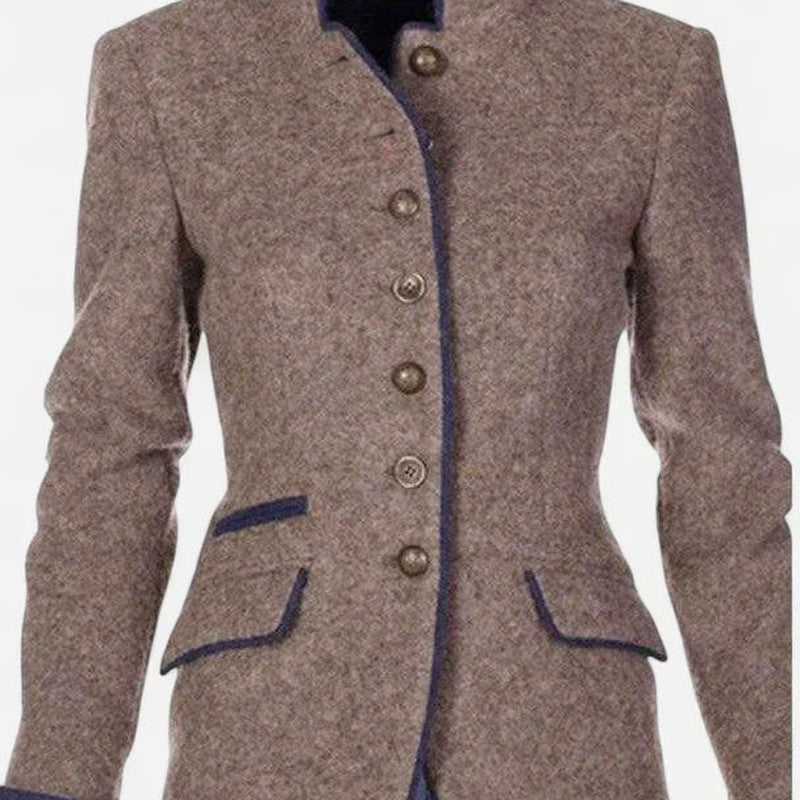 Berenice - Women's Contrast Trim Long Sleeve Fitted Blazer 6
