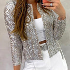 Bianca - Women's Sequined Collarless Fitted Blazer Jacket 3
