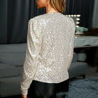 Bianca - Women's Sequined Collarless Fitted Blazer Jacket 4
