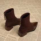 Camila - Women's Suede Ankle Boots with Glossy Toe Cap and Block Heel