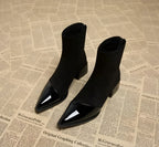 Camila - Women's Suede Ankle Boots with Glossy Toe Cap and Block Heel