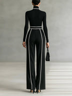 Capri - Women's Turtleneck Top & Wide-Leg Piped Pants Set