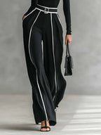 Capri - Women's Turtleneck Top & Wide-Leg Piped Pants Set