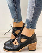 Carina - Women's Perforated Lace-Up T-Strap Heeled Oxford