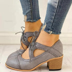 Carina - Women's Perforated Lace-Up T-Strap Heeled Oxford