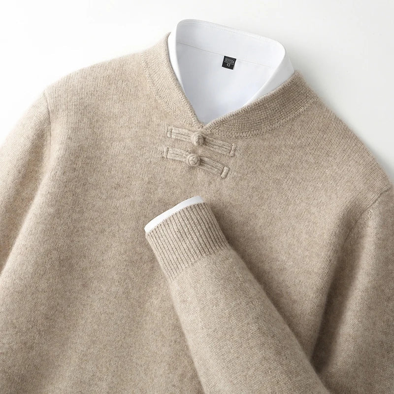 Casper - Men's Wool Sweater with Toggle-Knot Neckline