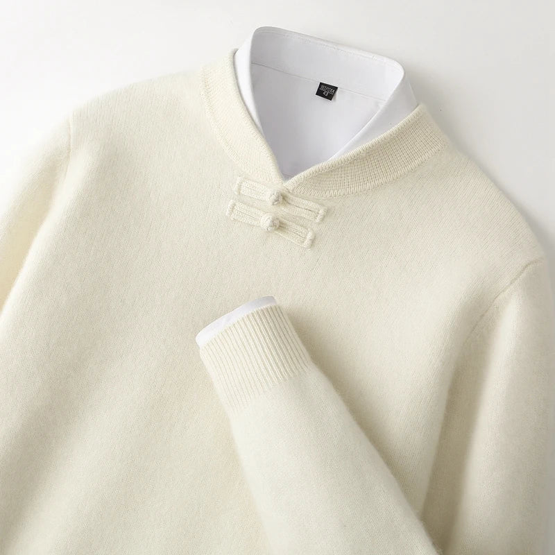 Casper - Men's Wool Sweater with Toggle-Knot Neckline