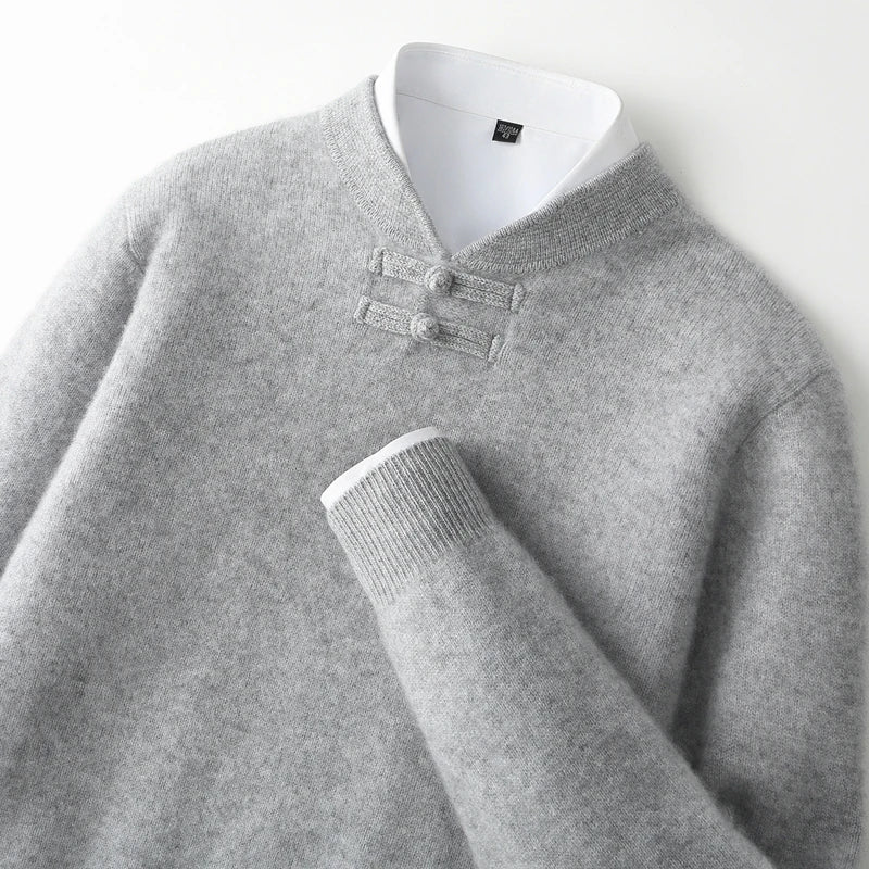 Casper - Men's Wool Sweater with Toggle-Knot Neckline