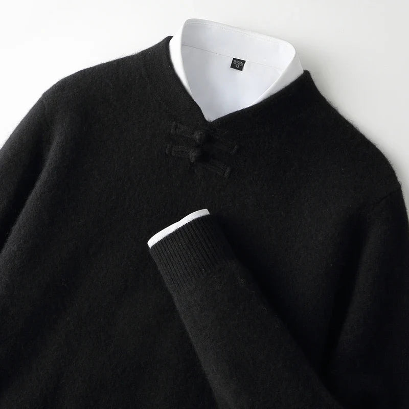 Casper - Men's Wool Sweater with Toggle-Knot Neckline